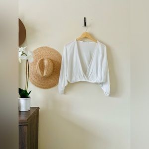 Audrey 3+1 | White Draped Cropped Blouse | Size: S